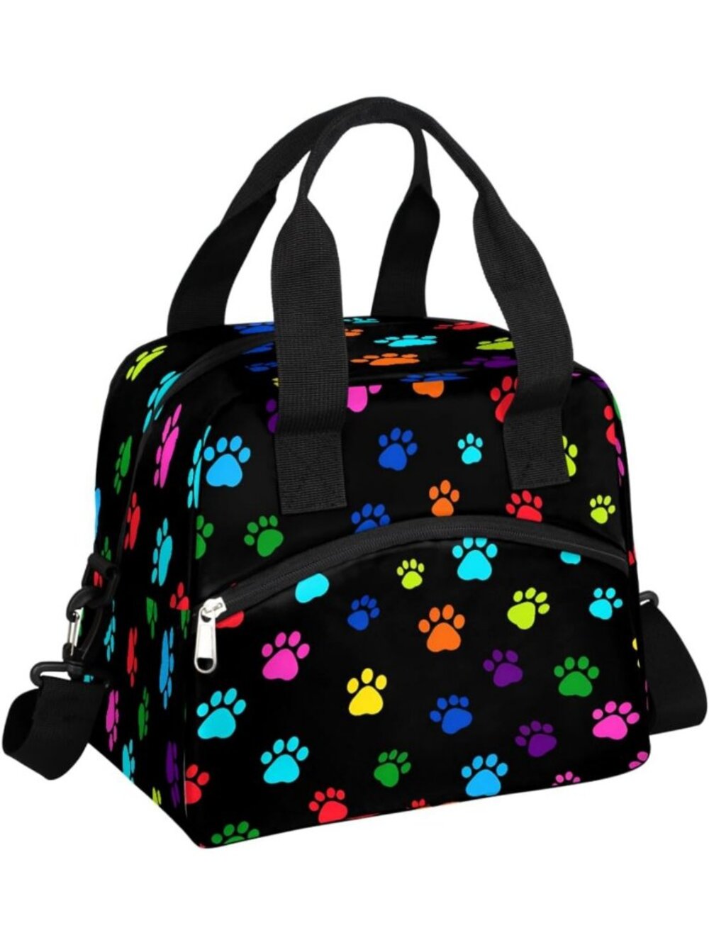 Colorful Paw Print Insulated Lunch Bag | Waterproof Cooler Tote with Adjustable